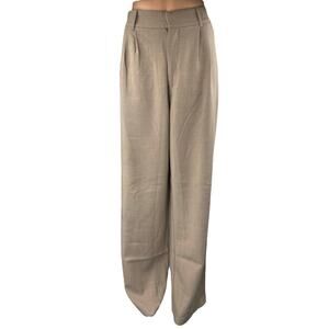 Abercrombie & Fitch Women Beige Pleated High Rise Wide Leg Trousers Pants Size L